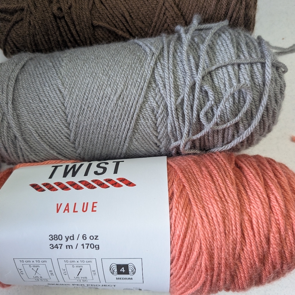 Big Twist, I Love This Yarn - Peach, Purple, Brown, Gray, Coral,Blue-bundle - Picture 2 of 3